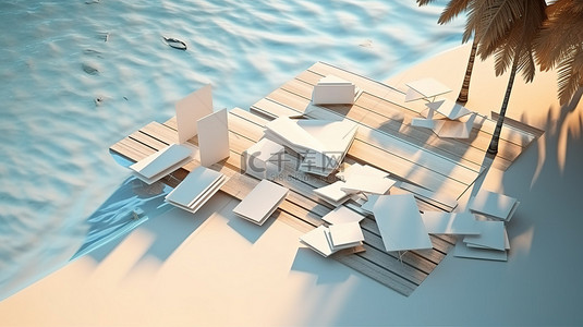 抽象 3D 渲染中令人惊叹的海滩鸟瞰图
