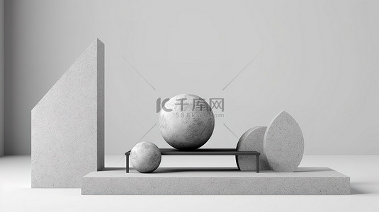 具体背景图片_时尚的几何具体设置，用于白色背景 3D 渲染 3D 插图上的简约产品展示