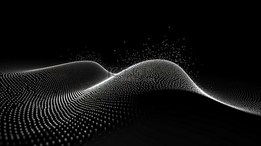 粒子曲线背景图片_由数字粒子组成的黑暗未来波的 3D 渲染动画