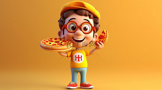 卡通吃货背景图片_热爱披萨的卡通人物带来乐趣和 3D 魅力