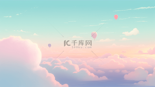 热气球彩色的云朵创意装饰插画天空背景简单背景