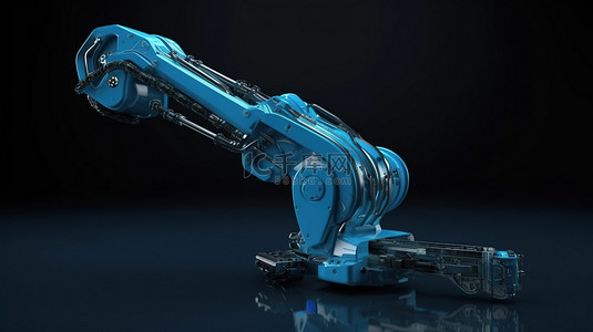 蓝色工业背景图片_3d 中的蓝色机械臂未来派渲染