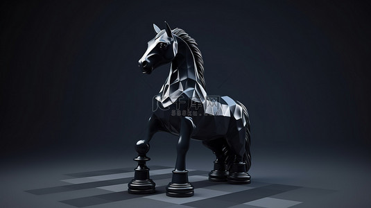 jj象棋背景图片_孤立的黑马棋子的等距 3D 渲染插图