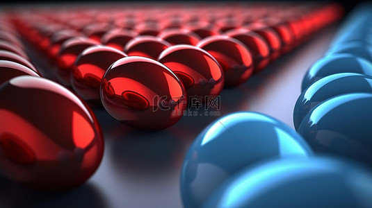 从人群中脱颖而出红色药丸在一排蓝色药丸 3d 渲染中