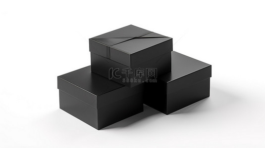 包装盒设计背景图片_白色背景与孤立的黑色包装盒设计 3D 插图的理想模板