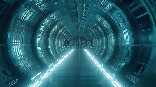 .霓虹背景图片_抽象 3d 渲染中的未来主义走廊