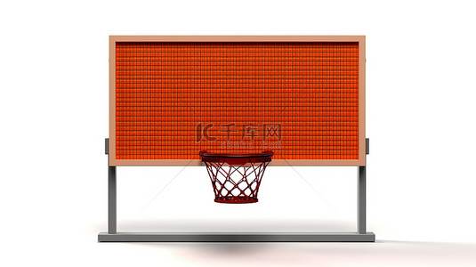 篮球场篮板背景图片_孤立的白色背景与篮球篮板的 3D 插图