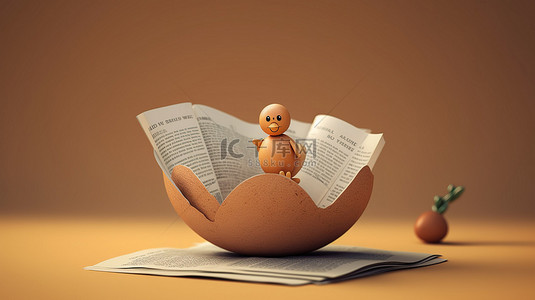人物插畫背景图片_鸡蛋 cellent 复活节有趣热闹的报纸阅读鸡蛋的 3D 插图