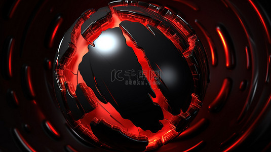 时尚黑背景图片_黑色背景上的抽象 3D 渲染变形红色球体