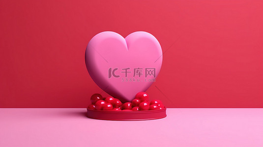 手机背景图片_3d 渲染爱情信息概念，粉红色背景上的红心