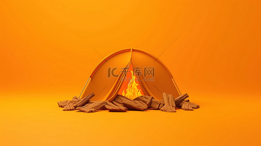 锅的汤在篝火旁背景图片_充满活力的橙色背景下单色篝火的 3D 渲染