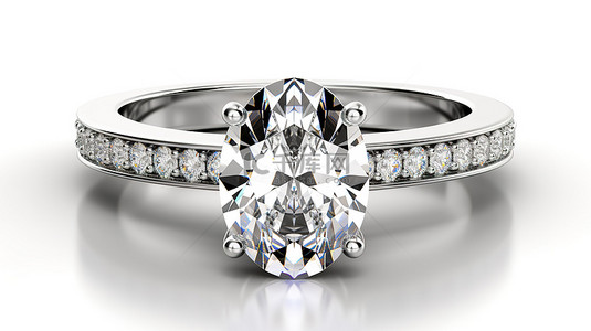 戒指首饰背景图片_椭圆形钻石订婚戒指的 3D 渲染，采用大教堂风格设计，戒圈上有副石