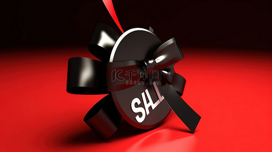 蝴蝶结标签背景图片_红色隔离 3D 标签，带蝴蝶结和丝带大黑色销售