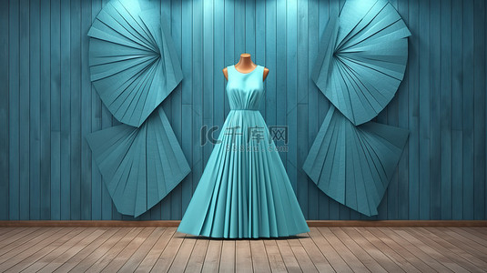 海蓝背景背景图片_海蓝宝石砖墙背景与蓝色可折叠木裙屏的 3D 渲染