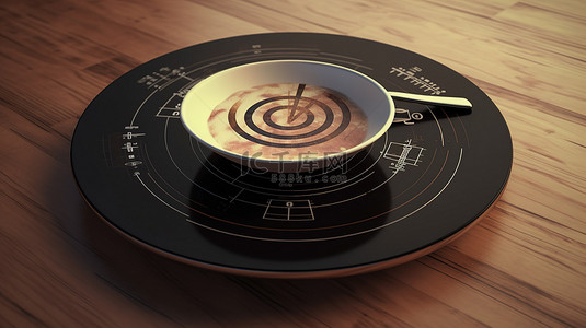 时间管理工具时钟咖啡杯日历和 wi fi 符号的 3D 概念渲染