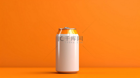 包装风格背景图片_3D 渲染的白色苏打水罐，在充满活力的橙色背景下，具有平坦的颜色风格