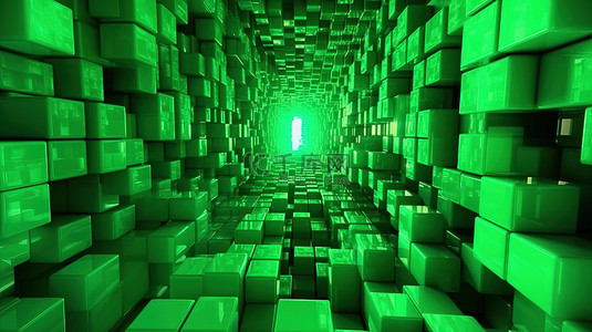 3D 挤压立方体隧道抽象背景，充满活力的绿色，用于商业演示