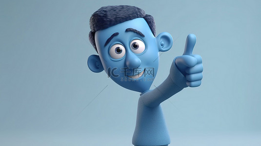 手掌与手掌背景图片_蓝色袖卡通人物与 3D 手指指向手势