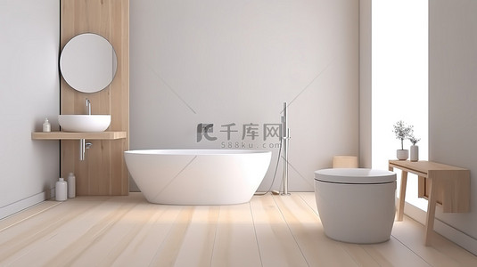 浴室背景图片_3d 简约白色和山毛榉木浴室和卫生间