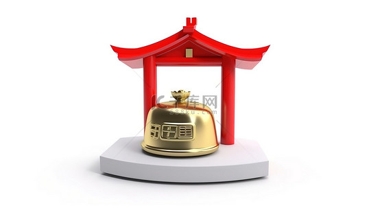 标志旅行背景图片_酒店呼叫铃与 3D 渲染中的日本欢迎标志