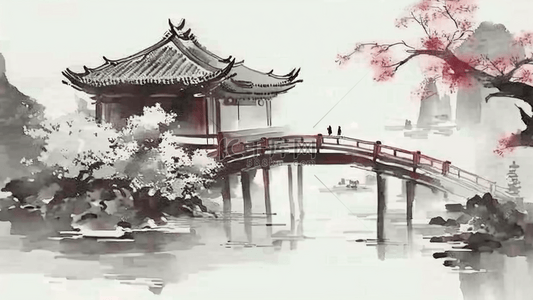 清明节小桥流水背景插图