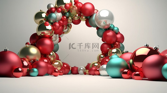 新年晚会背景背景图片_围绕 3D 框架设计的圣诞饰品