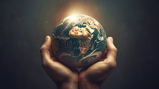 外国志愿者背景图片_全球慈善事业 3D 手握世界慈善球的插图