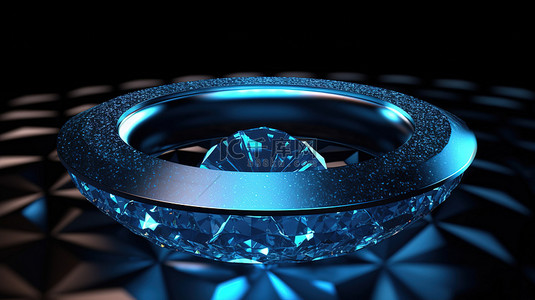 带有蓝色钻石四边形穿孔的黑色圆圈的 3d 渲染