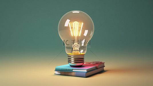 教育照明灯泡的 3D 渲染与学校和大学学习概念带剪切路径