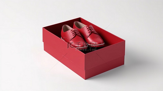 3D 渲染空白红色鞋盒的白色背景模型，非常适合您的设计