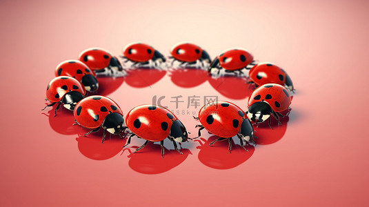 令人惊叹的 3D 渲染红色瓢虫形成圆形图案