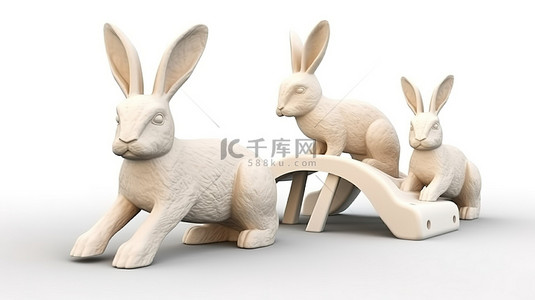 白兔子背景图片_逼真的 3D 隔离白色游乐场公园兔子施普林格儿童
