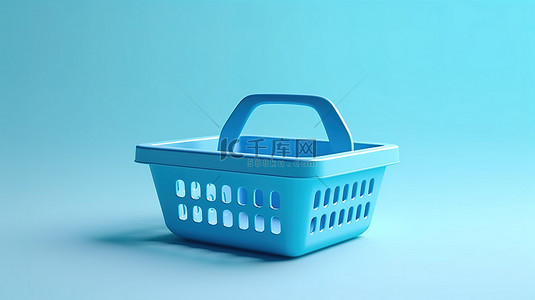 超市购物卡通背景图片_蓝色杂货购物篮的简约卡通风格 3D 渲染
