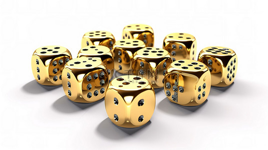 赌场游戏的浮华和华丽 3d 在白色背景上的不同位置呈现金色骰子立方体