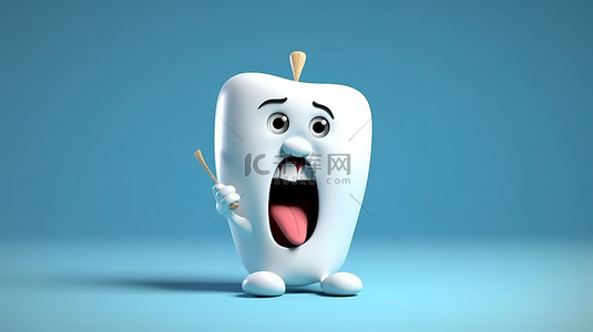 口腔试营业背景图片_牙痛卡通人物的插图正在接受牙科检查以进行口腔健康和卫生 3D 渲染