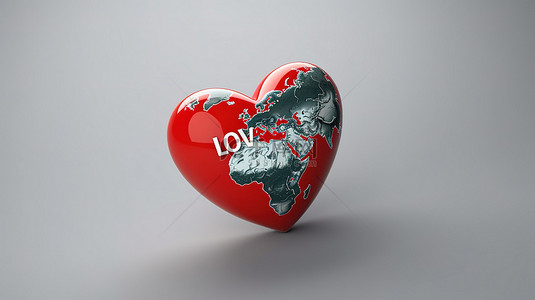心形 3d 渲染中的爱情世界宣言