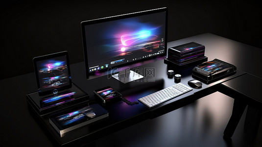 在 3d 桌面渲染中跨多个设备显示的现代网站设计