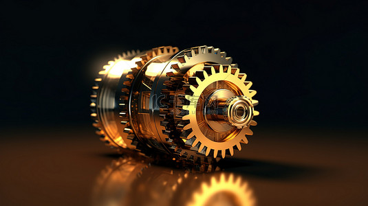 齿轮金色背景图片_具有金色冠状齿轮的混合滑动齿轮发动机的 3D 渲染