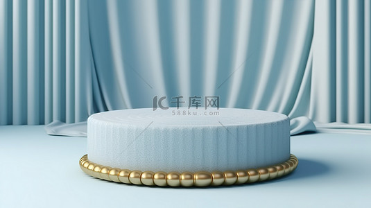 金色展台背景背景图片_具有柔和蓝色 3D 设计和豪华金线组合的纺织架的平顶视图