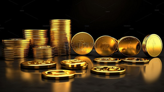以闪亮的金币和金属存钱罐为代表的金融增长的 3D 图