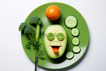 食蔬菜背景图片_电话鳄梨胡萝卜和蔬菜放在盘子里