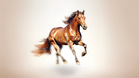 一匹浅棕色马驰骋的 3d 插图