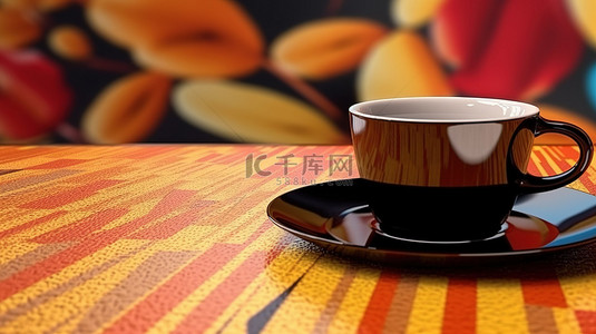 咖啡厅茶背景图片_3d 空间中桌子上的芳香咖啡杯，有插入空间