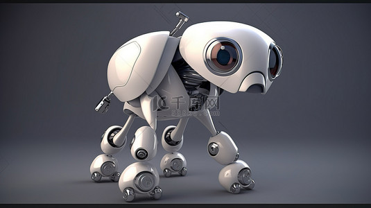孩子智力背景图片_微笑的四足机器人生物，眼睛狡猾，3d 插图