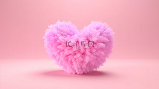 浅粉色背景上柔和的粉红色蓬松的心逼真的 3D 插图传达爱的信息