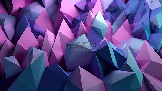 粗糙的纸张纹理背景图片_3d 在粗糙的纸张背景上呈现紫色粉色和蓝色的抽象三角形纹理