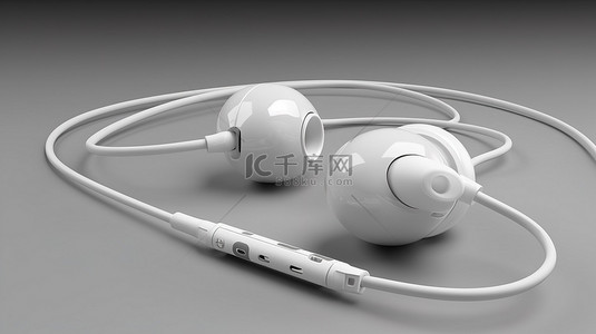 白色背景上的白色耳机 3d 渲染