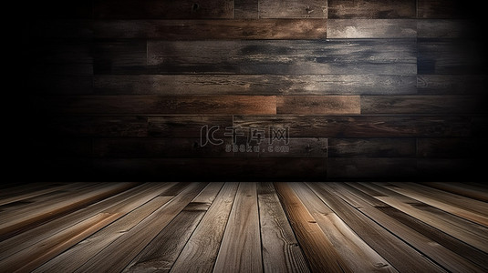 墙地板和桌子背景的木质美学 3D 渲染