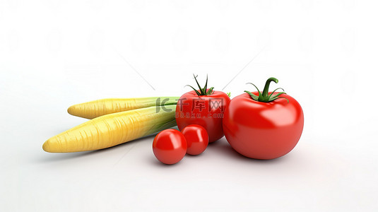 纯红色背景图片_纯红色背景上新鲜蔬菜番茄胡萝卜和柠檬的 3D 图标