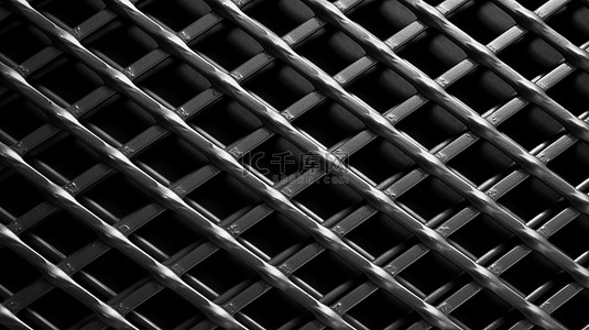 钢铁生产背景图片_带黑色金属格栅的热浸镀锌钢格栅的 3D 插图